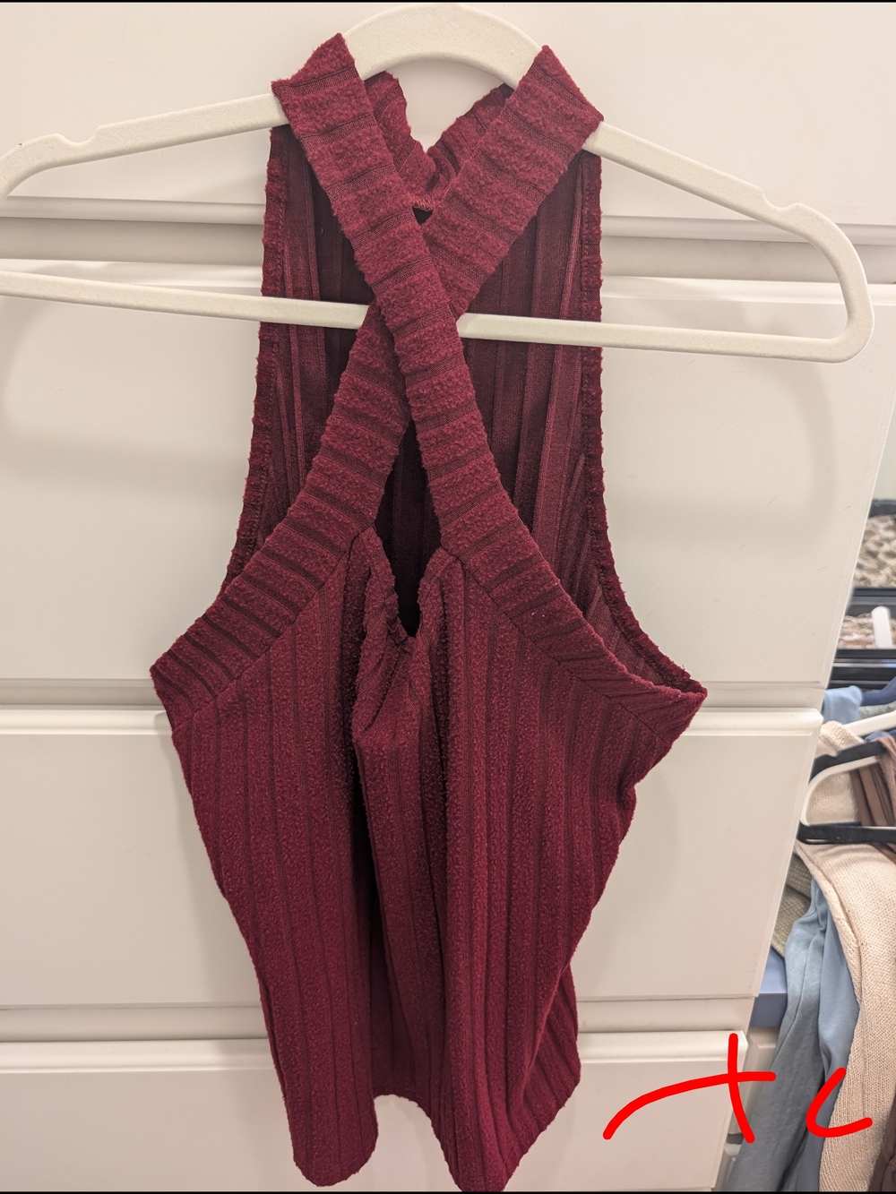 SHEIN Ribbed Crisscross Back Tank Top in Burgundy